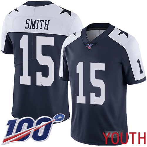 Youth Dallas Cowboys Limited Navy Blue Devin Smith Alternate #15 100th Season Vapor Untouchable Throwback NFL Jersey->youth nfl jersey->Youth Jersey